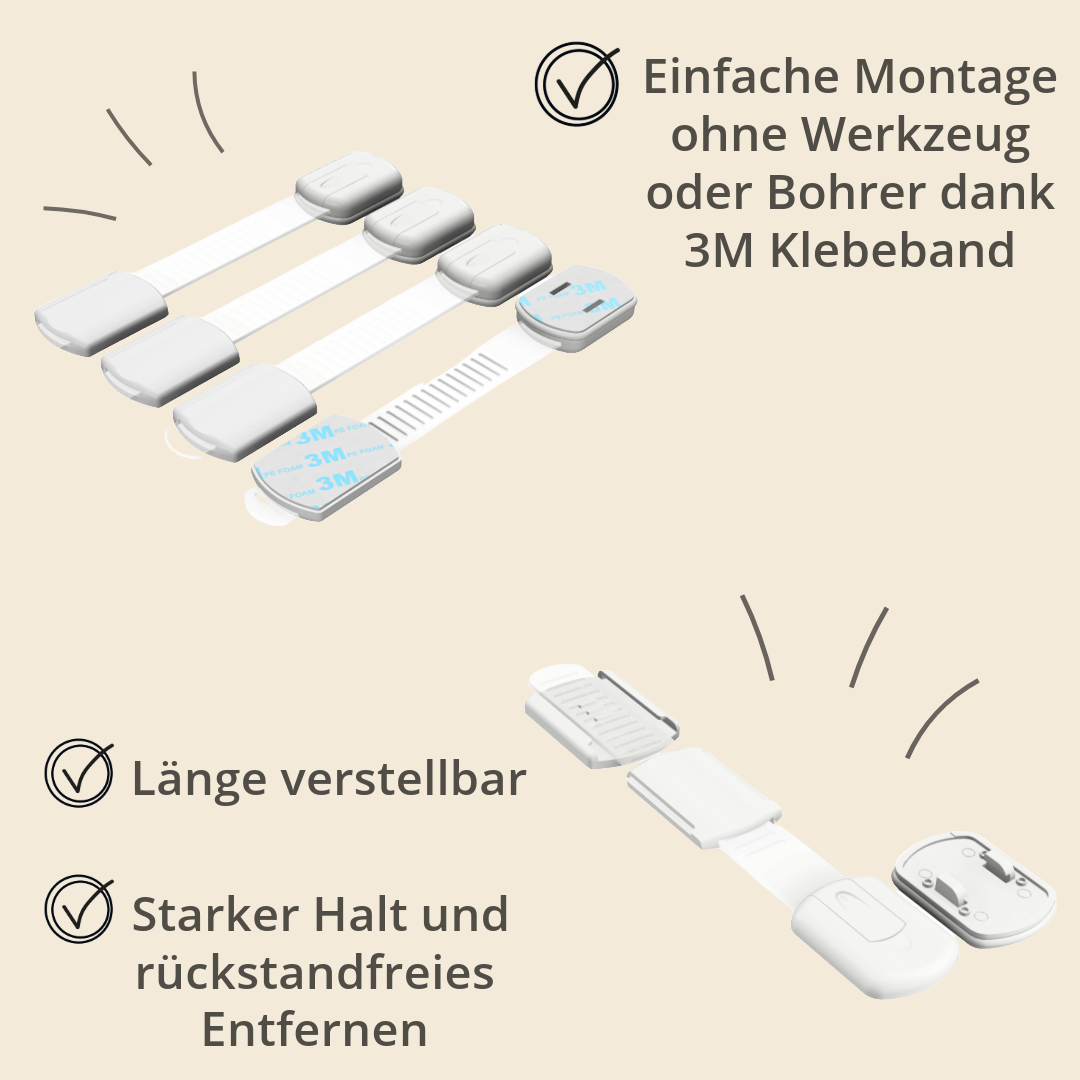 Universal Kindersicherung für Schrank und Schubladen - 10 Stück