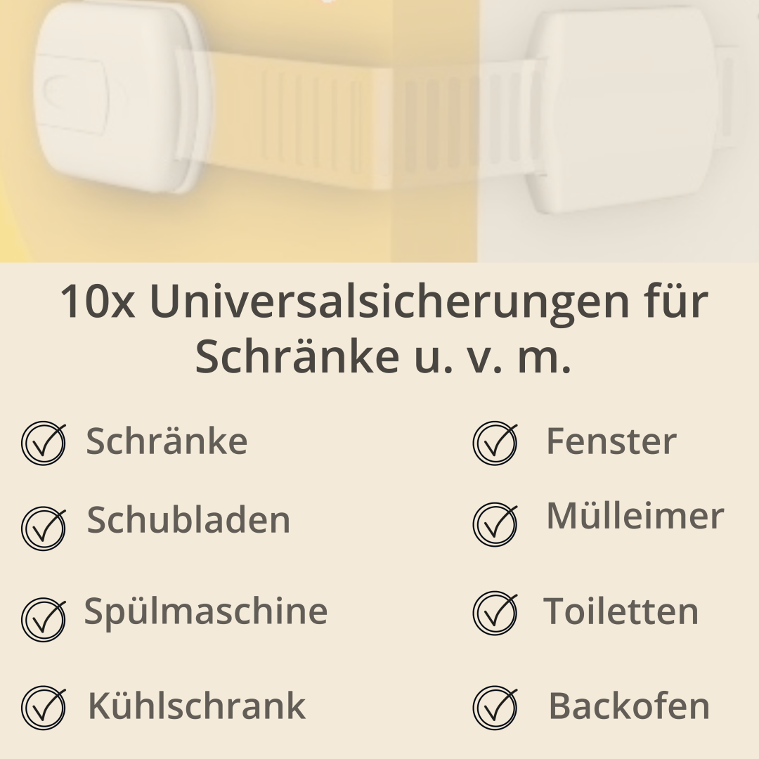 Universal Kindersicherung für Schrank und Schubladen - 10 Stück